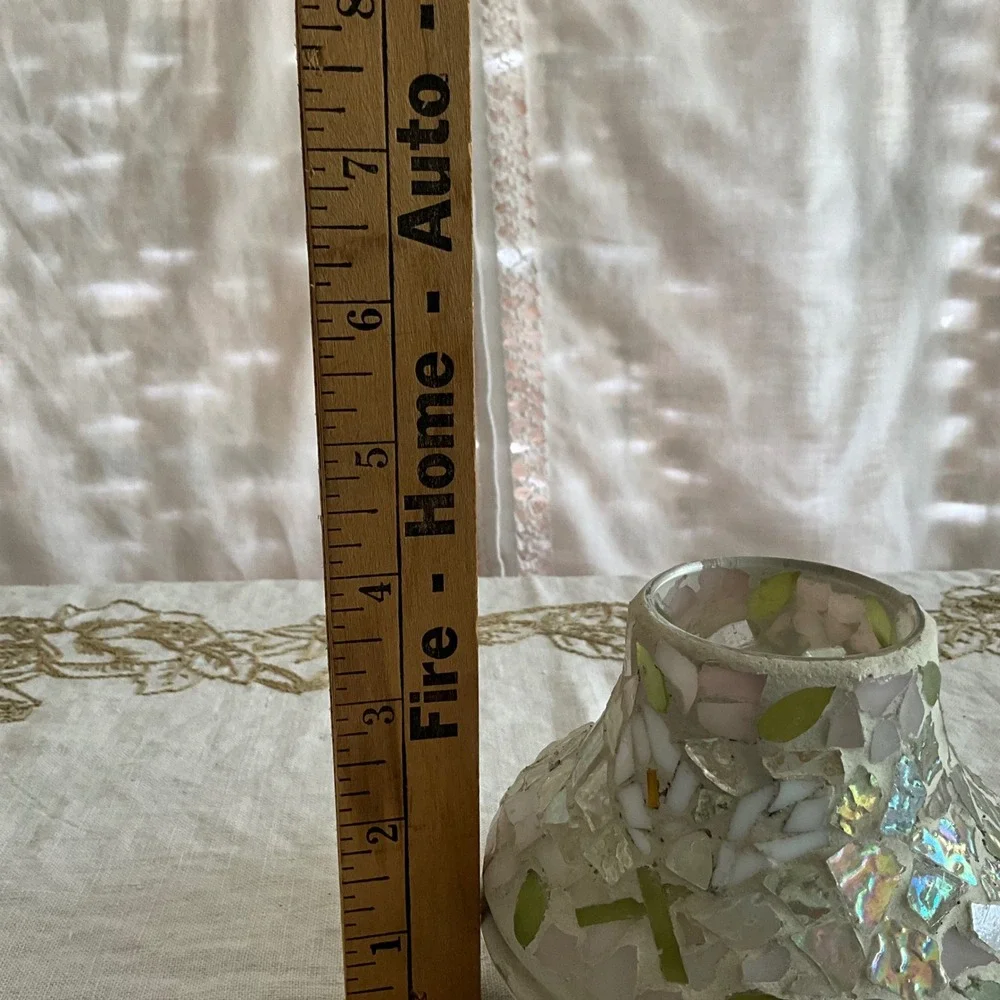Yankee Candle Mosaic Glass Shade Tray Pink Green Iridescent Floral Fairy Lamp